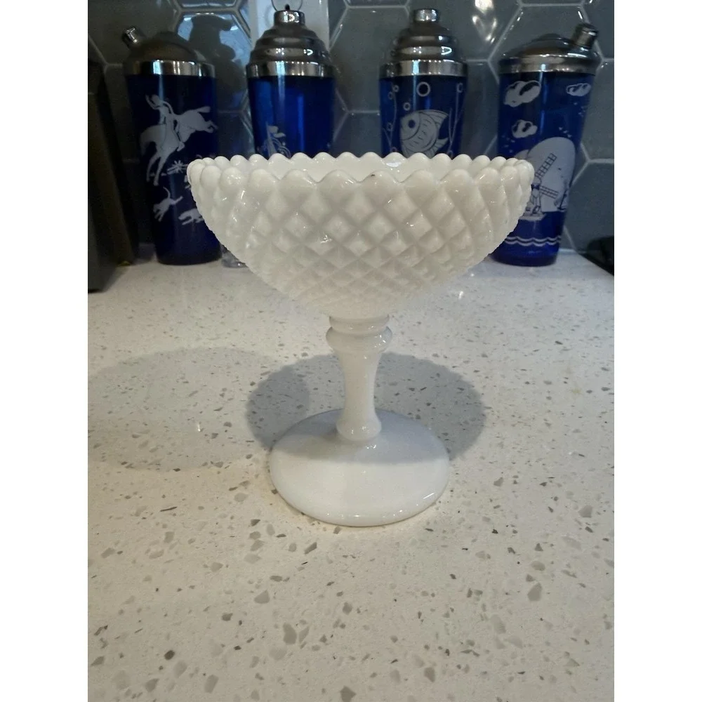 Westmoreland English Hobnail Diamond Footed Compote Bowl  Mid Century